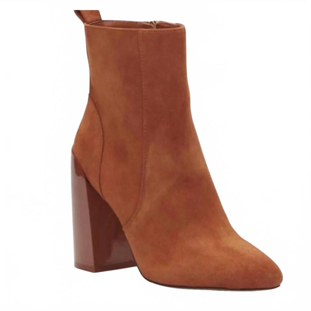 NEW VINCE CAMUTO women's enverna suede leather block heel bootie in rust